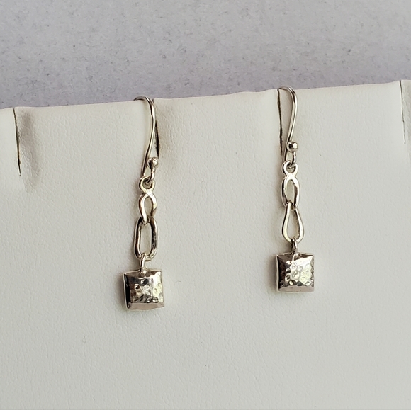 Silpada Sterling Hammered Small Pillow Drop Square Earrings - Picture 8 of 13